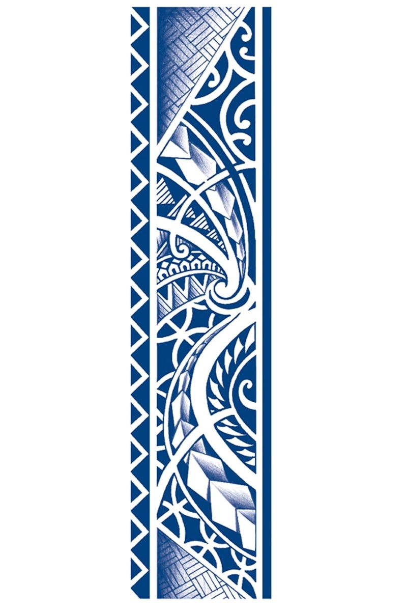 Semipermanent Temporary Tattoo Stickers 2025 days Lifespan For Men Women Boys Girls Waterproof 3D Realistic Arm Band Hand Compass Tatto Sticker Blue Coloured Temp Watertransfer Tribal Armband Temporary Tattoo Polynesian Design Size24X63cm GZBH02 - Image 4