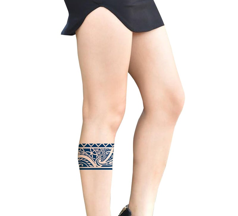 Semipermanent Temporary Tattoo Stickers 2025 days Lifespan For Men Women Boys Girls Waterproof 3D Realistic Arm Band Hand Compass Tatto Sticker Blue Coloured Temp Watertransfer Tribal Armband Temporary Tattoo Polynesian Design Size24X63cm GZBH02 - Image 5