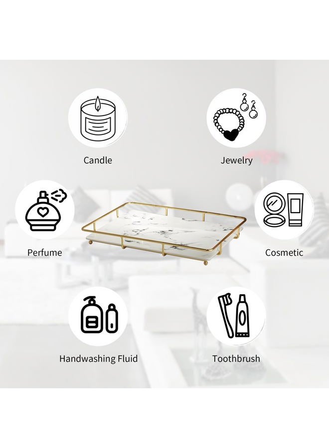 Dobbyby Vanity Tray Makeup Organizer Cosmetics Storage Bathroom Skincare Organizer Countertop Display Rack in Dresser Stainless Steel Shelf Marble Print Ceramic Trays - Image 2