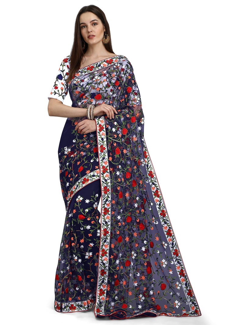PATLANI FASHION New Bollywood BlockBuster Design Launching Net Embroidery Designer saree Blue. - Image 1