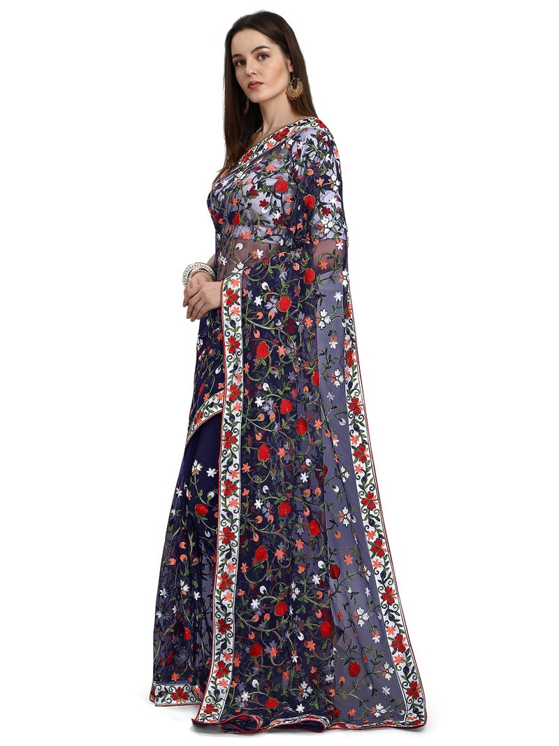 PATLANI FASHION New Bollywood BlockBuster Design Launching Net Embroidery Designer saree Blue. - Image 3