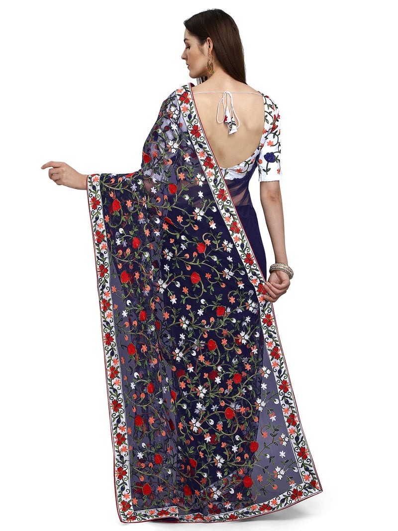 PATLANI FASHION New Bollywood BlockBuster Design Launching Net Embroidery Designer saree Blue. - Image 2