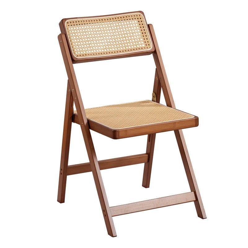 Furlide Rattan Folding Chair Modern Mid Century Dining Chairs Set of 1 Comfy Outdoor Bamboo Chairs for Bedroom Living Room Reading Room Dining Kitchen Walnut