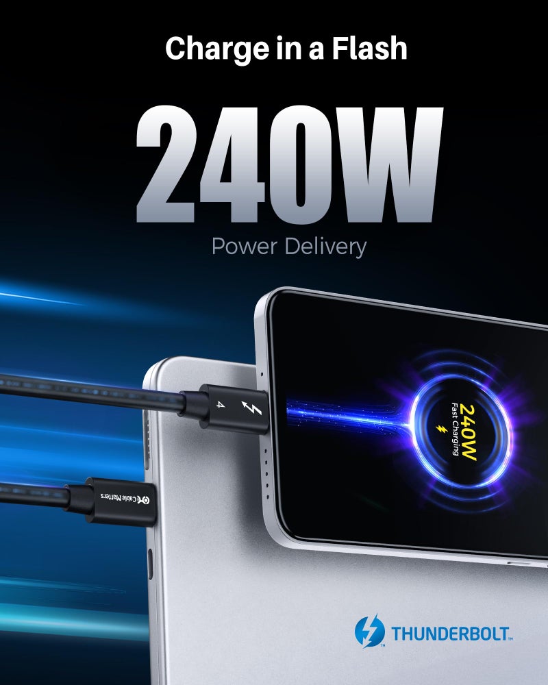 Cable Matters [Intel Certified] 40Gbps Thunderbolt 4 Cable 3.3ft with 8K Video and 240W Charging - 1m, Compatible with USB4, Thunderbolt 3 Cable and USB-C - Image 4