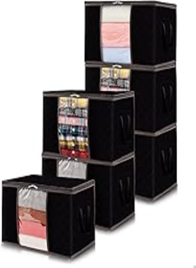 6-pack clothes storage bag, storage bins for clothes, blankets, comforters, foldable clothing storage with reinforced handle, sturdy zip