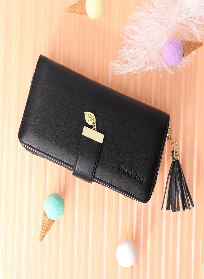 Pomelo Best RFID Wallets for Women with Multiple Card Slots and Cellphone Compartment, Solid - Black, L - Image 2