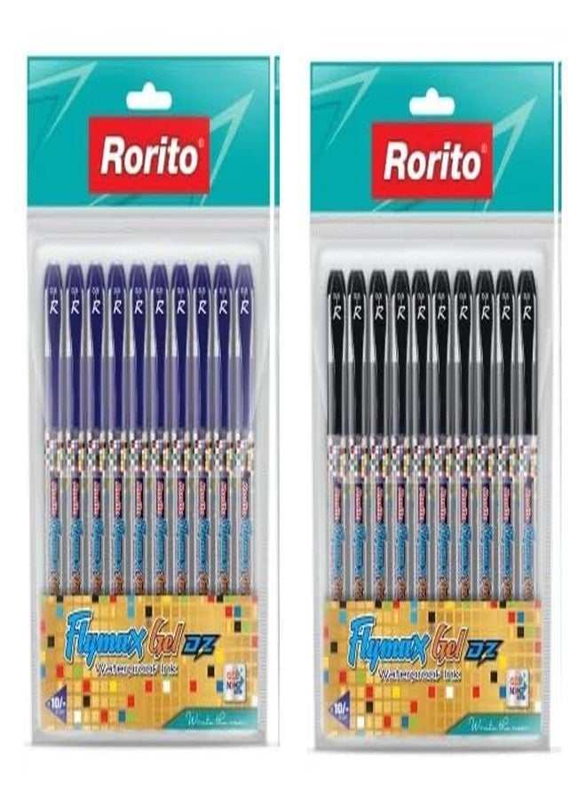 FIRST CLICK Rorito New Flymax DZ Gel Pen Blue 10 Black 10, Set of 20 Blue 0.5 MM Tip Waterproof ink gel writings. - Image 1
