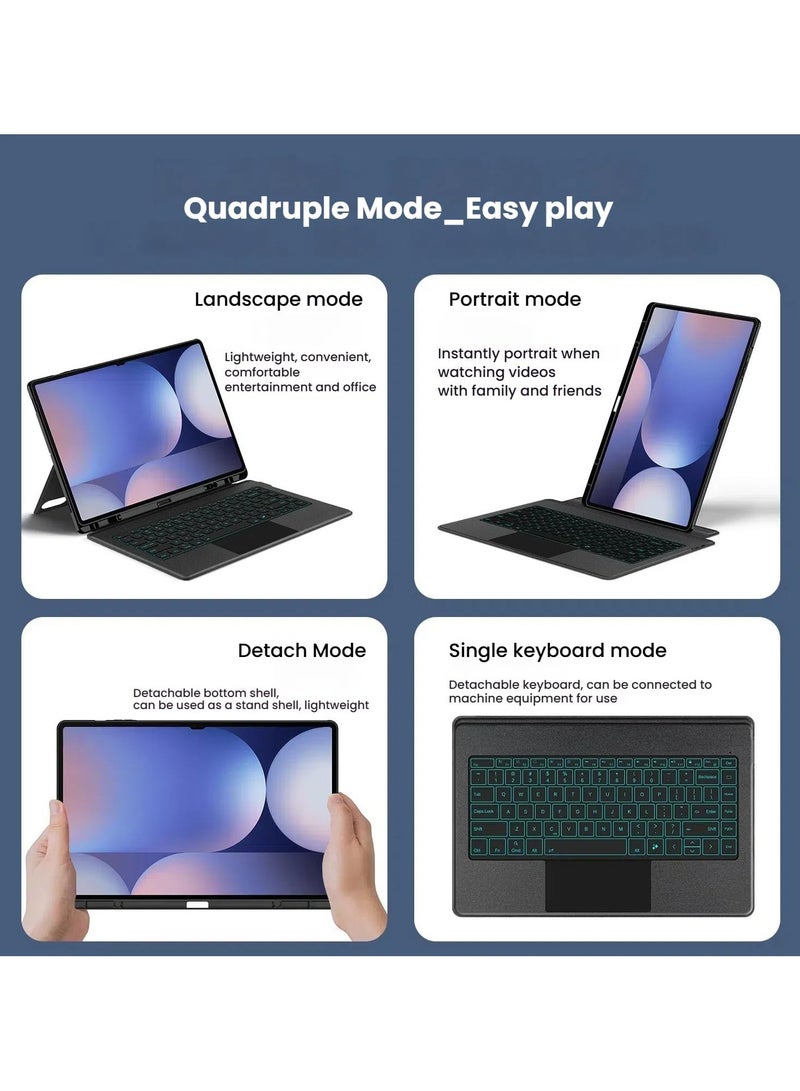 غلاف لوحة مفاتيح مقسمة للجهاز Honor Pad V9. مزود ب لوحة مفاتيح لاسلكية عبر بلوتوث قابلة للإزالة ومربوطة بمنشط إنتراكيف ذكي. هو أيضا غلاف حماية لجهاز لوحي مع فتحة لقلم التدقيق. - Image 2