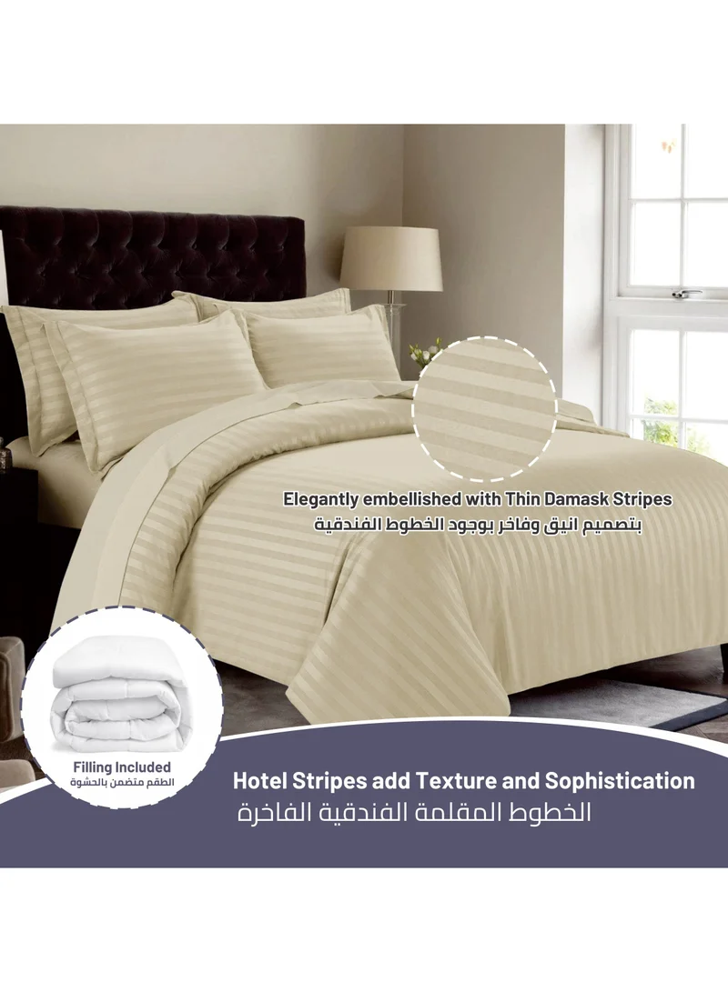 Donetella 7-Piece Damask Stripes Hotel Style Comforter Microfiber ,Removable Insert ,King 260 x 240 Cms ,Beige