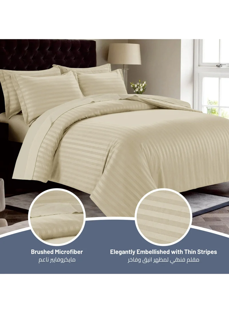 Donetella 7-Piece Damask Stripes Hotel Style Comforter Microfiber ,Removable Insert ,King 260 x 240 Cms ,Beige