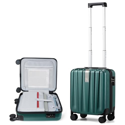 Hanke 16 Inch Underseat Carry on Luggage with Wheels,Small Hard Shell Suitcases for Weekender,Tsa Approved Lightweight Travel Luggage Suitcase for Womem Men,Blackish Green. - Image 1