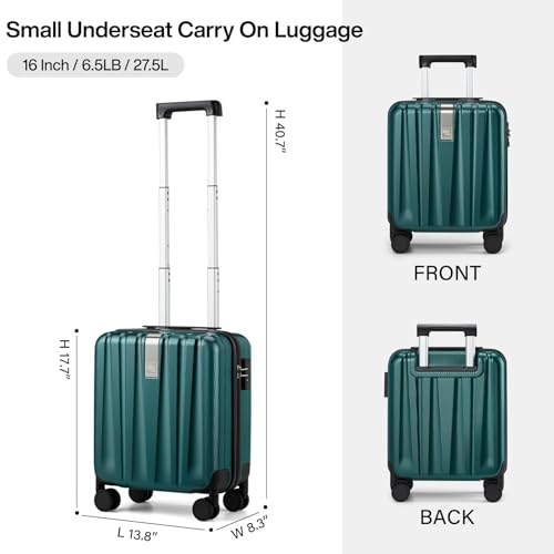 Hanke 16 Inch Underseat Carry on Luggage with Wheels,Small Hard Shell Suitcases for Weekender,Tsa Approved Lightweight Travel Luggage Suitcase for Womem Men,Blackish Green. - Image 3