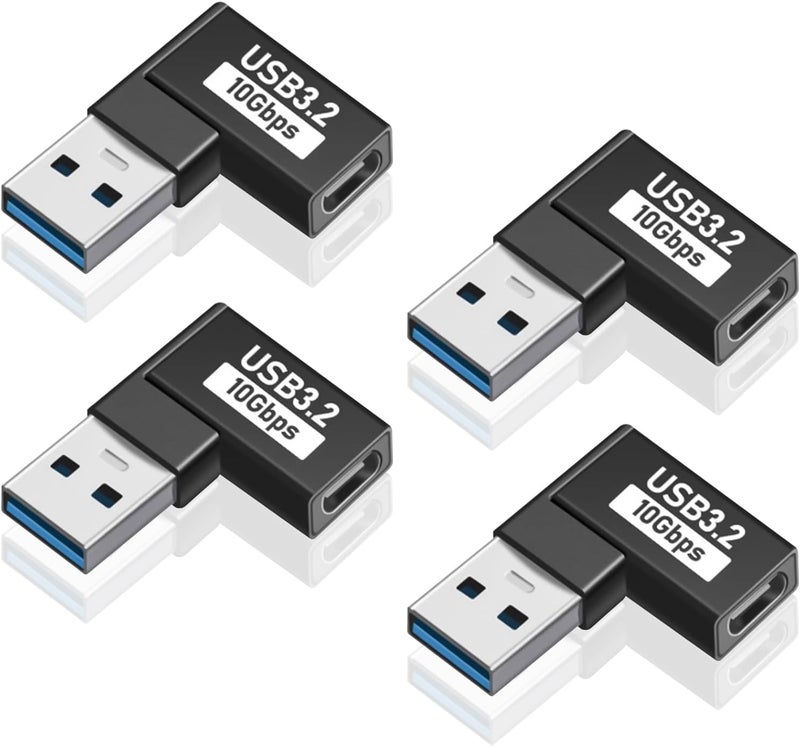 دوتك محول USB-C إلى USB-A بزاوية قائمة (4 قطع)، محول ذكر A إلى أنثى C بزاوية قائمة، موسع للكمبيوتر الشخصي واللابتوب. - Image 1