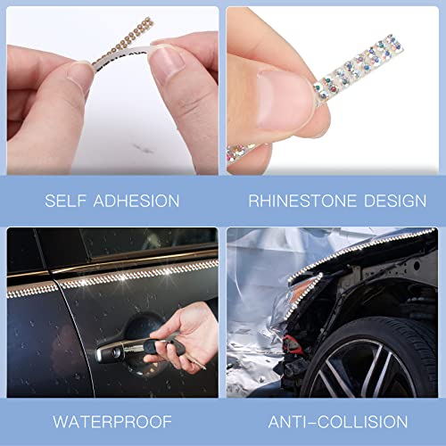 Kingdder ملحقات سيارة كينغدر 16.4 قدم مزخرفة لامعة ذاتية اللصق من كريستال الراينستون للداخل والخارج للنساء ملصقات تشكيل خط دي آي واي لزينة لوحة القيادة شريط الماس (لون أبيض)  - Image 4