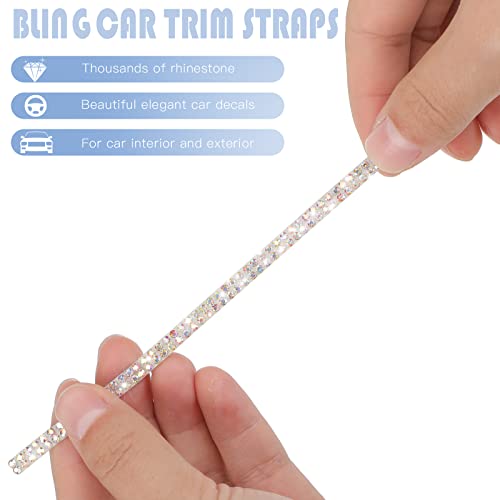 Kingdder ملحقات سيارة كينغدر 16.4 قدم مزخرفة لامعة ذاتية اللصق من كريستال الراينستون للداخل والخارج للنساء ملصقات تشكيل خط دي آي واي لزينة لوحة القيادة شريط الماس (لون أبيض)  - Image 3
