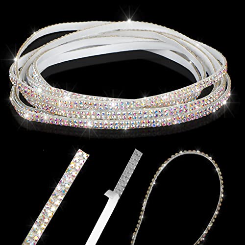 Kingdder ملحقات سيارة كينغدر 16.4 قدم مزخرفة لامعة ذاتية اللصق من كريستال الراينستون للداخل والخارج للنساء ملصقات تشكيل خط دي آي واي لزينة لوحة القيادة شريط الماس (لون أبيض)  - Image 5