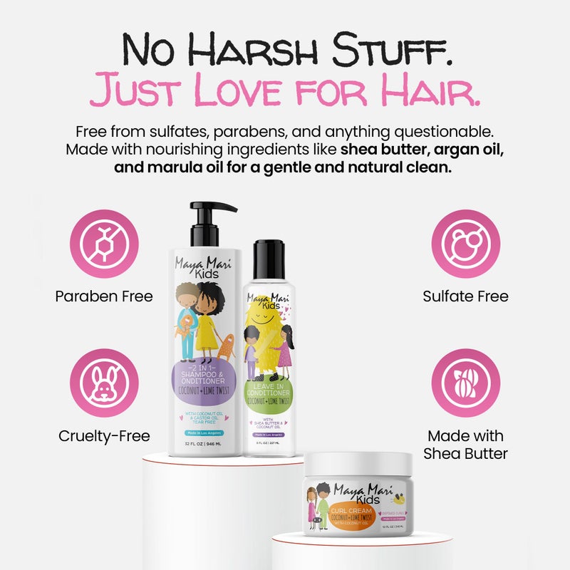MAYA MARI Kids Curly Hair Gift Set | 2-in-1 Kids Shampoo & Conditioner, Curl Cream, & Leave-In Conditioner | Shea Butter, Tear-Free, Frizz Control, & Sulfate-Free, 32 Fl Oz - Image 5