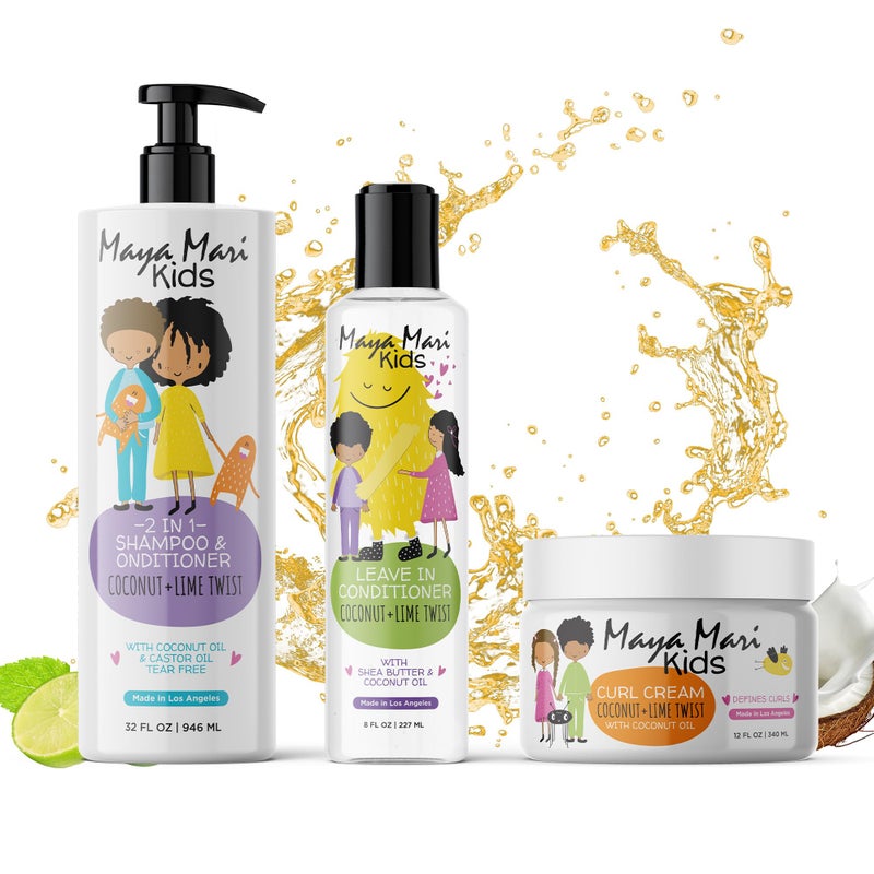 MAYA MARI Kids Curly Hair Gift Set | 2-in-1 Kids Shampoo & Conditioner, Curl Cream, & Leave-In Conditioner | Shea Butter, Tear-Free, Frizz Control, & Sulfate-Free, 32 Fl Oz - Image 1
