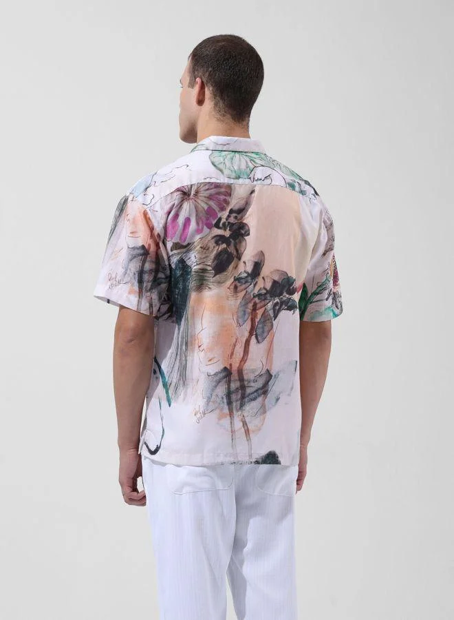 The Indian Garage Co Men Relaxed Fit Printed Cuban Collar Half Sleeves Shirt