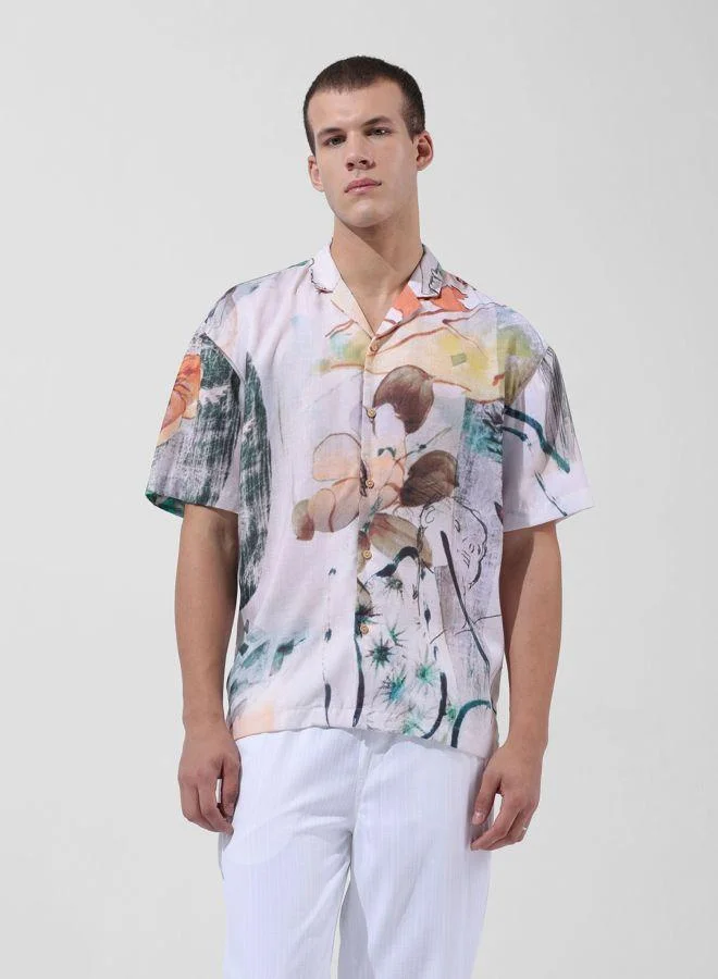 The Indian Garage Co Men Relaxed Fit Printed Cuban Collar Half Sleeves Shirt