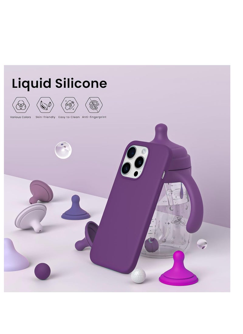 Generic - Compatible with iPhone 15 Pro Case, Liquid Silicone Case, Full Body Protective Cover, Shockproof, Slim Phone Case, Anti-Scratch Soft Microfiber Lining, 6.1 inch (Deep Purple) - Image 1