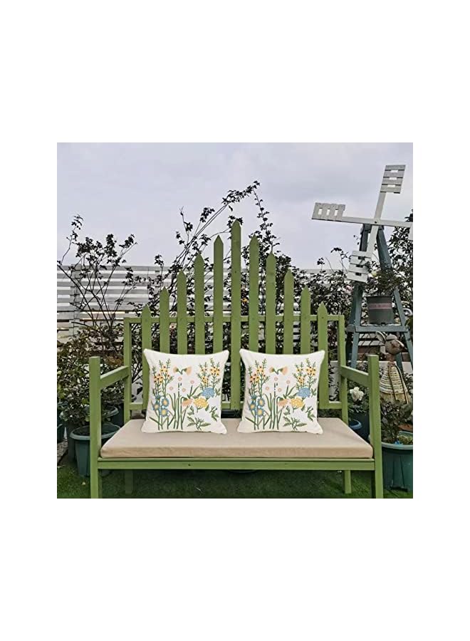 The Bros Set of 2 Embroidered Decorative Throw Pillow Covers Couch Square Pillowcases Cushion for Bedroom Sofa Farmhouse Decor 18x18 Inch (Yellow Daisy) - Image 5