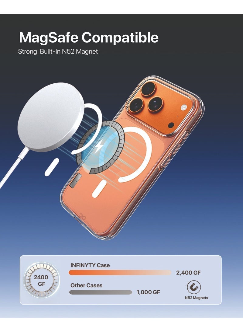 لانهاية غطاء iPhone 17 Pro Max فاخر شفاف – زيفو (شفاف)، متوافق مع MagSafe، اختبار سقوط بمعيار عسكري حتى 12 قدمًا، شفافية كريستالية، تقنية فعّالة لمقاومة الاصفرار، مادة هجينة، حواجز ممتصة للصدمات، مقاوم للخدوش، حواف مرتفعة - Image 3