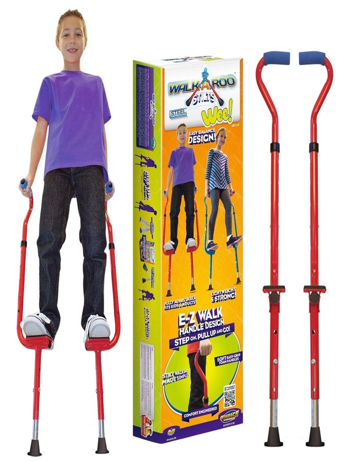 Geospace Adjustable Walkaroo Steel Wee Balance Stilts for Kids - Indoor/Outdoor Play, Exercise, Steel Stilts for Kids- Up to 120 lbs, Height Adjustable Walking Stilts, Kids Stilts -RED - Image 1