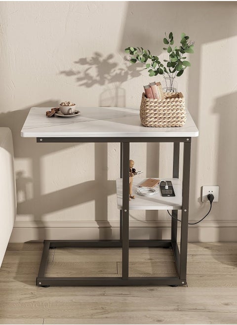 Side Coffee Table with Tocket in White Marble Design