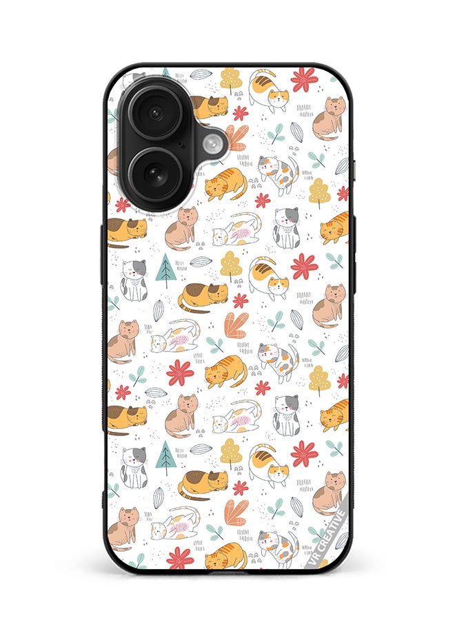 Protective Case Cover For Apple iPhone 16 Chilling Cat Pattern Design Multicolour