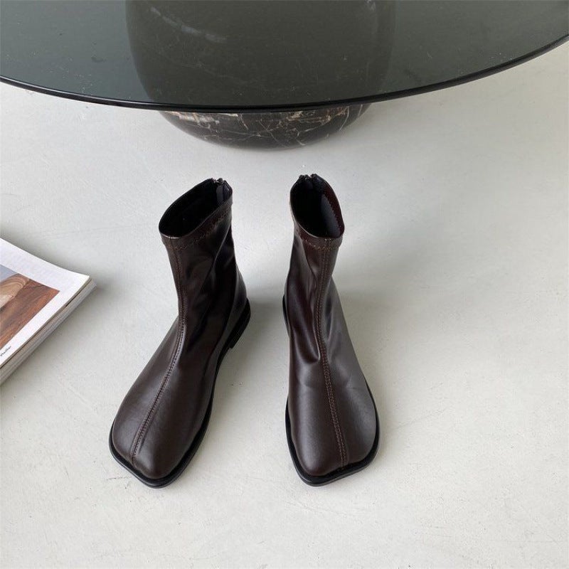 Martin Boots Women'S Mango Square Head Chelsea Thin Shoes Explosion French Flat Small Short Boots - Image 1
