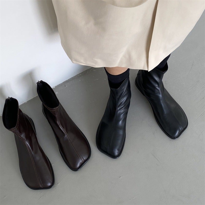 Martin Boots Women'S Mango Square Head Chelsea Thin Shoes Explosion French Flat Small Short Boots - Image 2