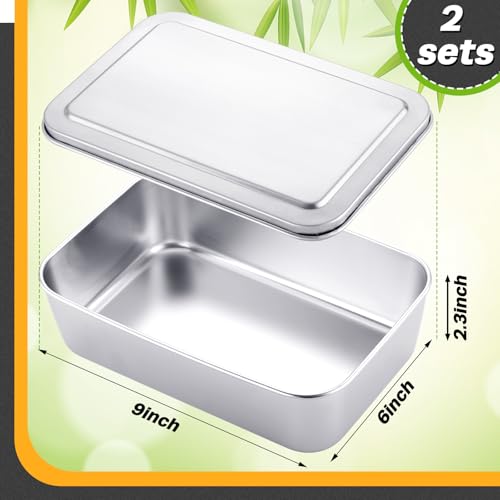 Funnymoom 2 Sets Stainless Steel Cake Pan with Lid 6 x 9 Inch Rectangle Bread Loaf Pans with Cover Rectangle Baking Bakeware for Bread Cake Brownies, Dishwasher Safe (Classic Style) - Image 4