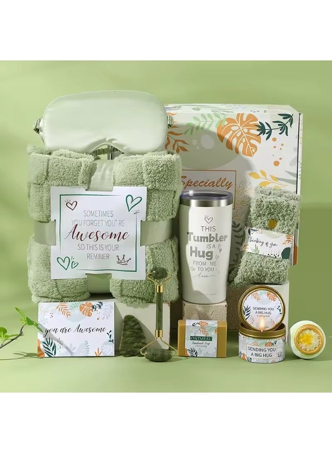 Get Well Gifts for Women Self Care Gifts Basket - Relaxing Spa Care Package After Surgery Easter Gift Baskets - Feel Better Sympathy Mothers Day Birthday Gift for Her Mom Sister Friend Wife (Green)