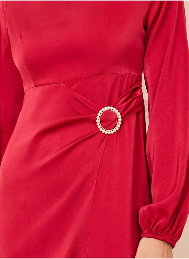 Styli Embellished Buckle Shift Midi Dress