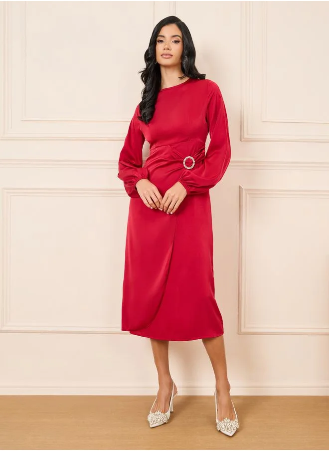 Styli Embellished Buckle Shift Midi Dress