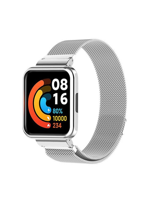 Metal Straps Compatible with Mi Smart Watch Lite/Redmi Band Milanese Magnetic Stainless Steel Mesh Bracelet Loop WristBand Strap for Women Men (Silver)