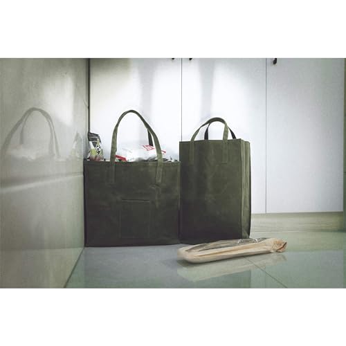 Kaaltisy Waxed Canvas Grocery Bag Eco-friendly Reusable Shopping Bag with Pocket Stylish Market Tote Bag Waterproof Waxed Canvas Beach Bag, Wide, Soft Handfeel - Image 5