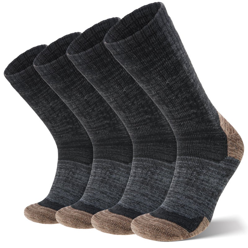 ANTSANG Merino Wool Hiking Socks, Full Cushion Thick Thermal Crew Socks for Men and Women, 4 Pairs(Black Gold, L) - Image 1