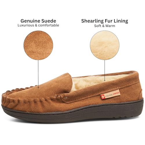 Alpine Swiss Men’s Moccasin Slippers Genuine Suede Slip-On House Shoes Memory Foam Insoles Plush Faux Shearling Lining Comfortable Indoor Outdoor Slipper with Anti-Slip Rubber Sole CHST 8 - Image 3