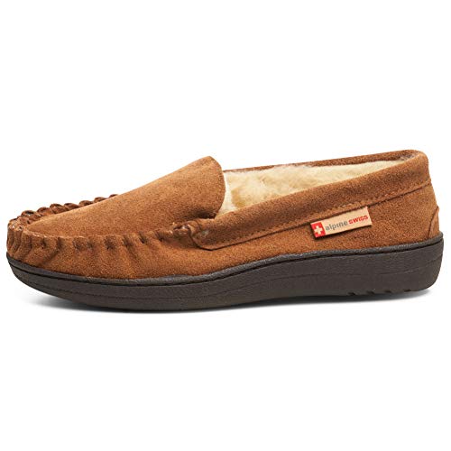 Alpine Swiss Men’s Moccasin Slippers Genuine Suede Slip-On House Shoes Memory Foam Insoles Plush Faux Shearling Lining Comfortable Indoor Outdoor Slipper with Anti-Slip Rubber Sole CHST 8 - Image 4