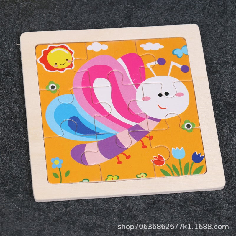 Wooden 3-7 Years Old 9-Piece Wooden Puzzle Kidsren'S Animal Puzzle Educational Early Education Cartoon Plane Puzzle Toy - Image 2