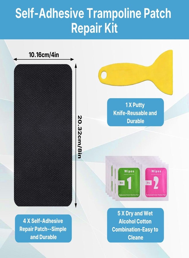 Orizizhic Self-Adhesive Trampoline Patch Repair Kit, 4 Rectangular Trampoline Repairing Tears with Scraper Wet Towel, Trampoline Accessories for Holes in Trampoline Mats Repairing Tears - Image 2