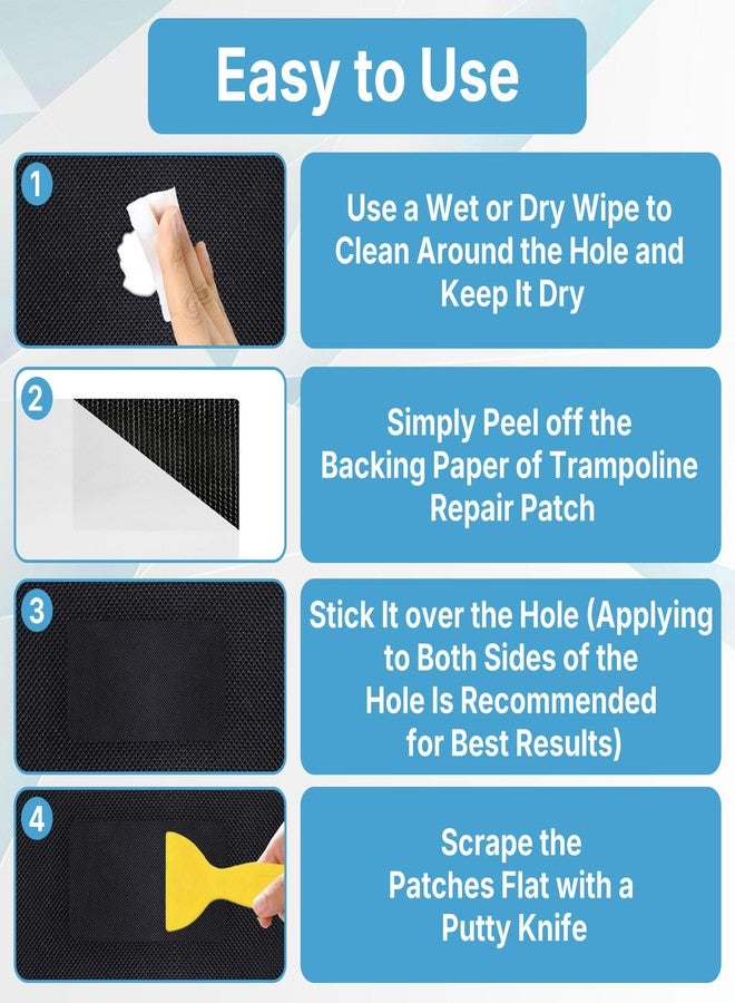 Orizizhic Self-Adhesive Trampoline Patch Repair Kit, 4 Rectangular Trampoline Repairing Tears with Scraper Wet Towel, Trampoline Accessories for Holes in Trampoline Mats Repairing Tears - Image 4
