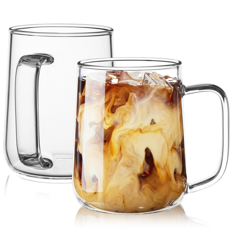 ZMZKKLL Glass Coffee Mugs, 16 oz Glass Coffee Cups Set of 2, Clear Borosilicate Glass Mugs with Handles for Cappuccino, Tea, Latte, Hot/Cold Beverages, Wine, Americano - Image 1