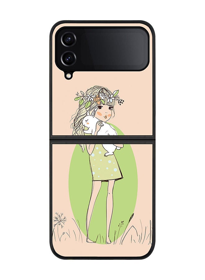 Stylizedd جراب بحافة سوداء متينة لهاتف Samsung Galaxy Z Flip4، جراب رفيع وناعم بحواف مطاطية مرنة ومضاد للسقوط، غطاء رفيع من جل TPU - Bunny Cuddles - Image 1