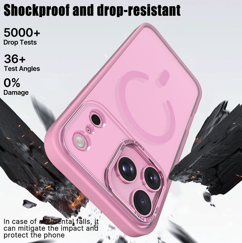 for iPhone 17 Pro Max Case Compatible with MagSafe,Magnetic Phone Case for iPhone 17 Pro Max,Skin-Friendly Hybrid TPU Hard Back Matte Cover,N52 Built-in Magnets,Metal Camera Frame Shockproof Case Sakura Pink - Image 3