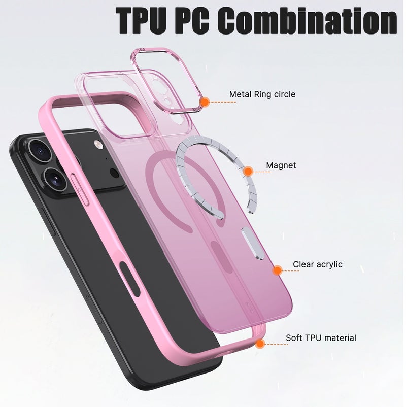 for iPhone 17 Pro Max Case Compatible with MagSafe,Magnetic Phone Case for iPhone 17 Pro Max,Skin-Friendly Hybrid TPU Hard Back Matte Cover,N52 Built-in Magnets,Metal Camera Frame Shockproof Case Sakura Pink - Image 5