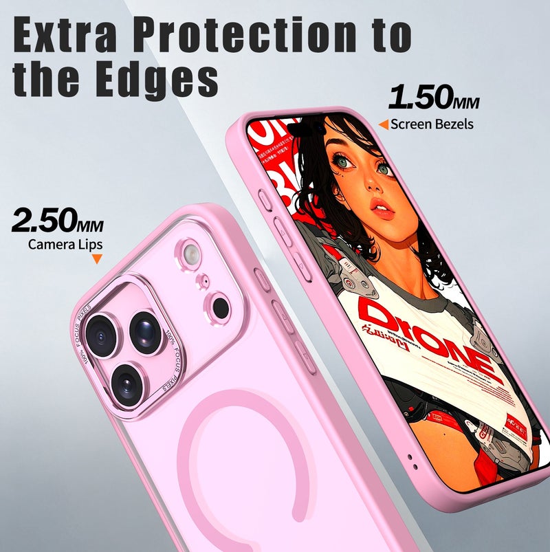 for iPhone 17 Pro Max Case Compatible with MagSafe,Magnetic Phone Case for iPhone 17 Pro Max,Skin-Friendly Hybrid TPU Hard Back Matte Cover,N52 Built-in Magnets,Metal Camera Frame Shockproof Case Sakura Pink - Image 4