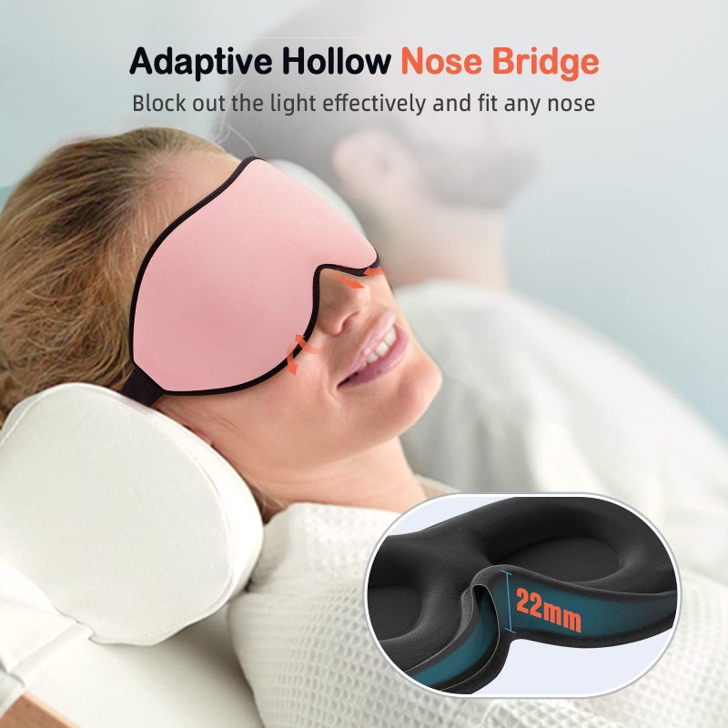 LitBear Sleep Masks for Women, Pink Eye Mask for Sleeping, Comfortable Night Sleeping Mask, Soft Contoured Eye Cover for Sleeping with Elastic Strap for Side Sleeper Men Flying Shift Worker - Image 4